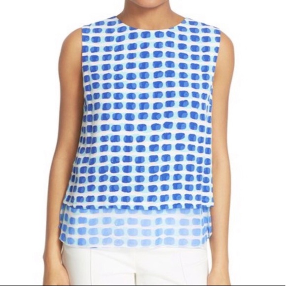kate spade Tops - Kate Spade Blue & White Island Stamp Silk Blouse